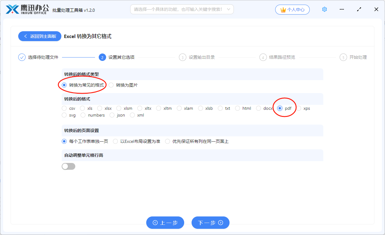 Excel批量格式转换选项设置