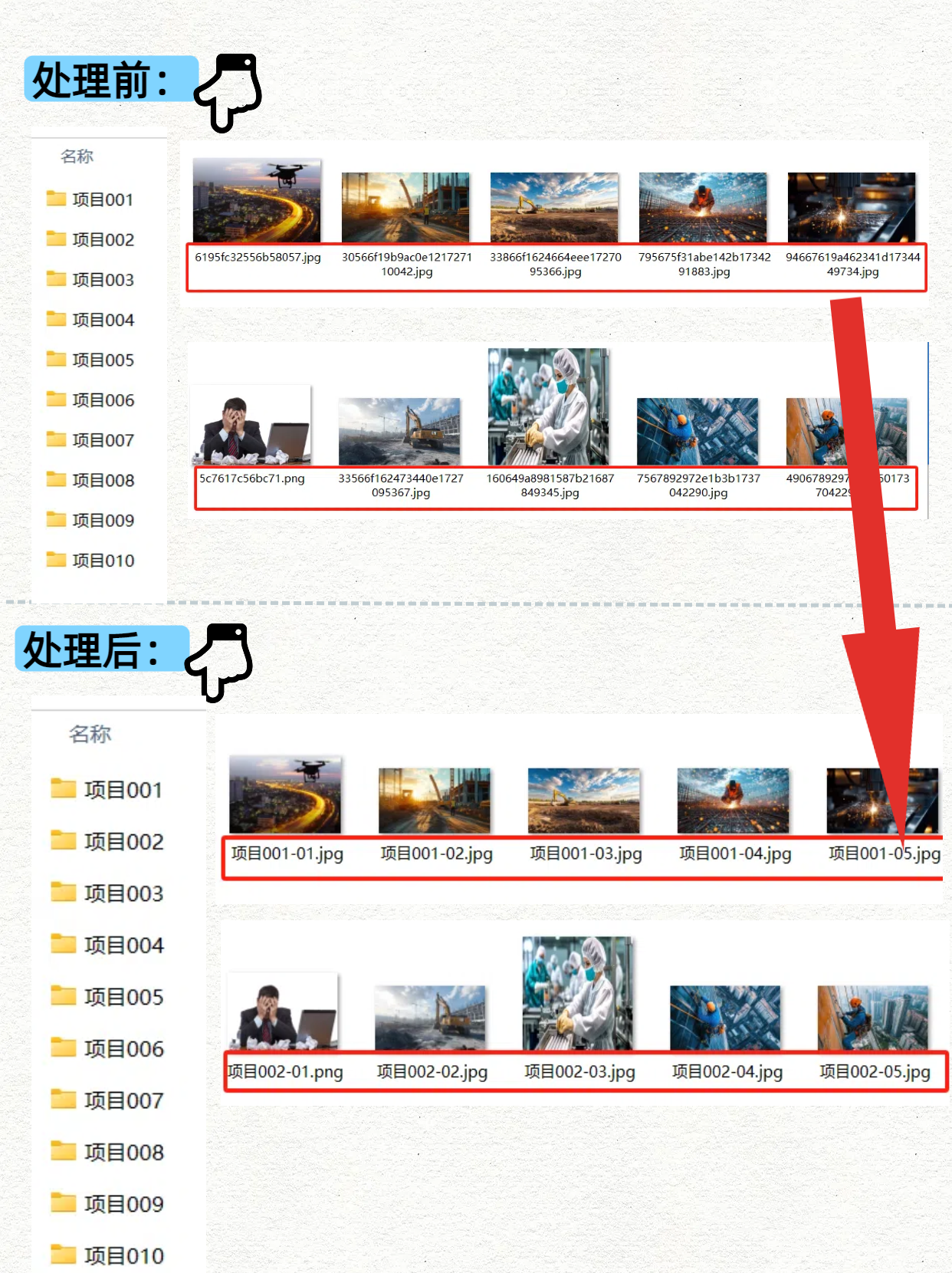 图片按文件夹和序号重命名效果预览