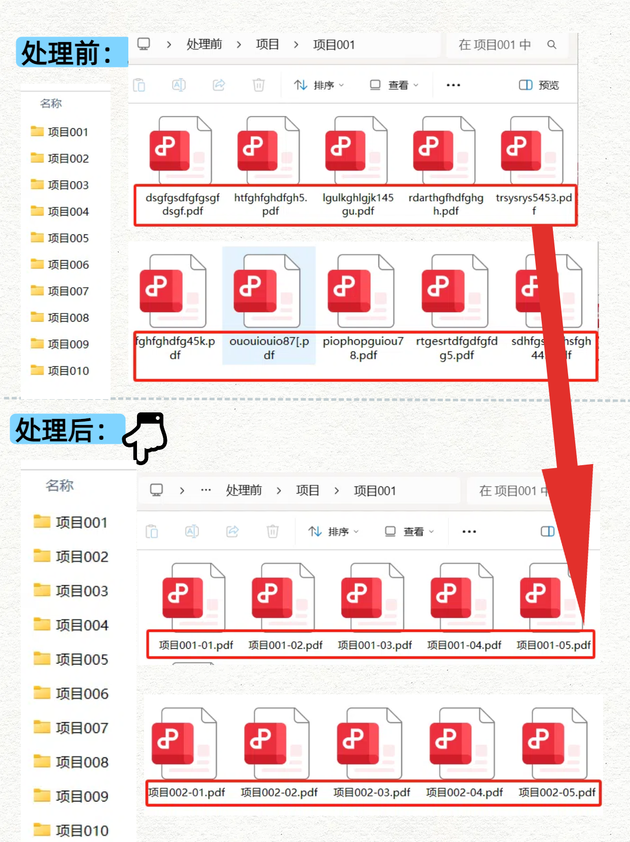 PDF文件按文件夹和序号重命名效果预览