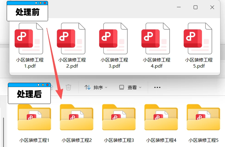 给文件创建同名文件夹效果预览