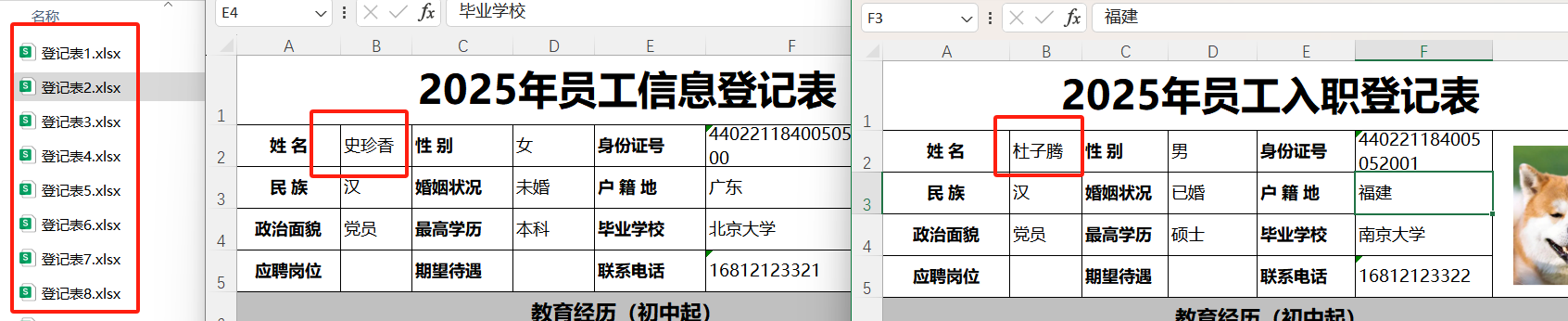 表格中的内容重命名excel处理前