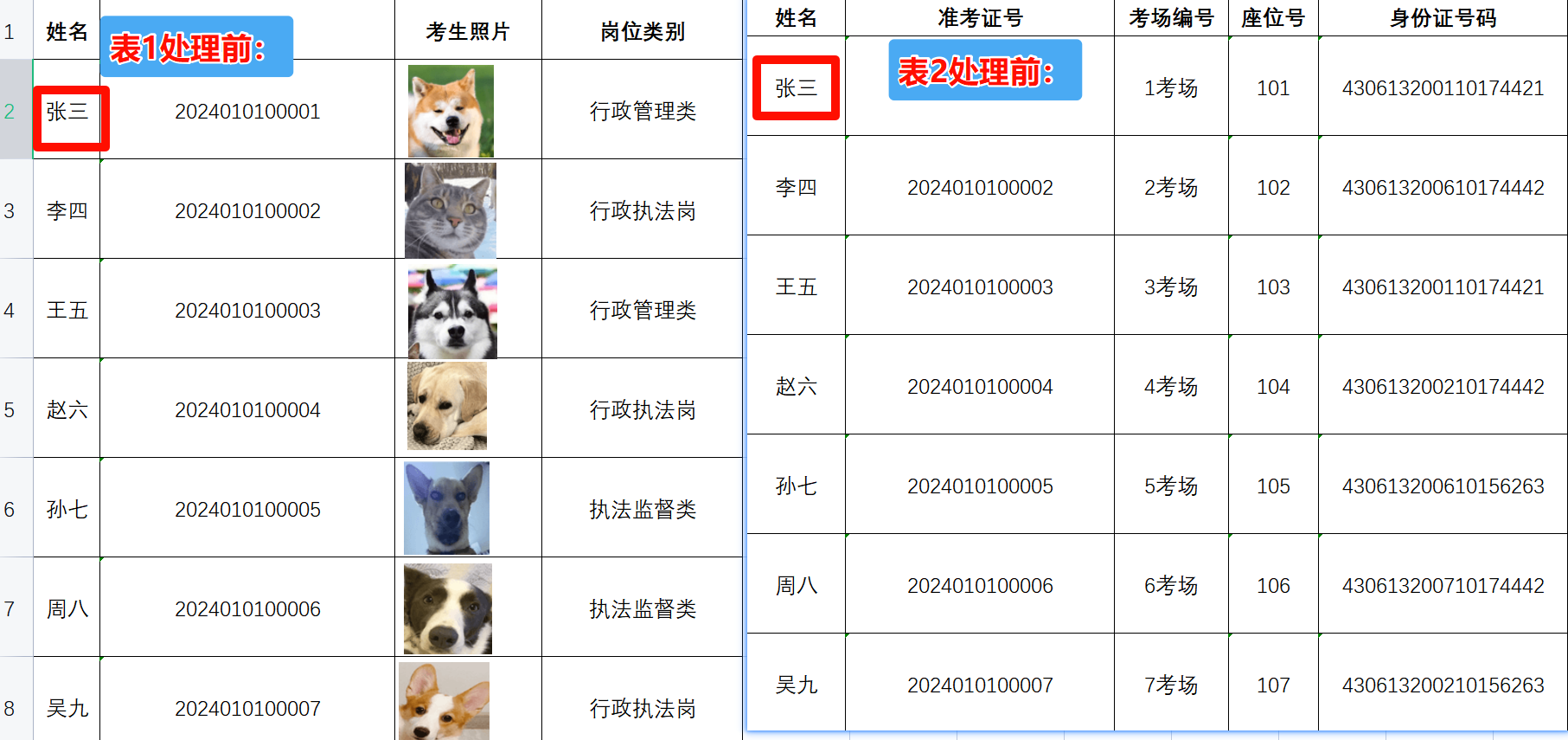 批量修改excel中的数据处理前效果