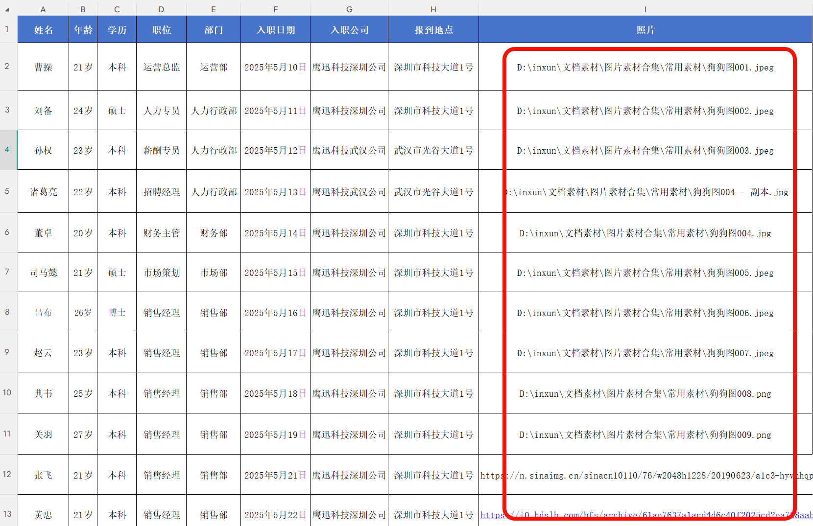 Excel中图片地址转为图片处理前