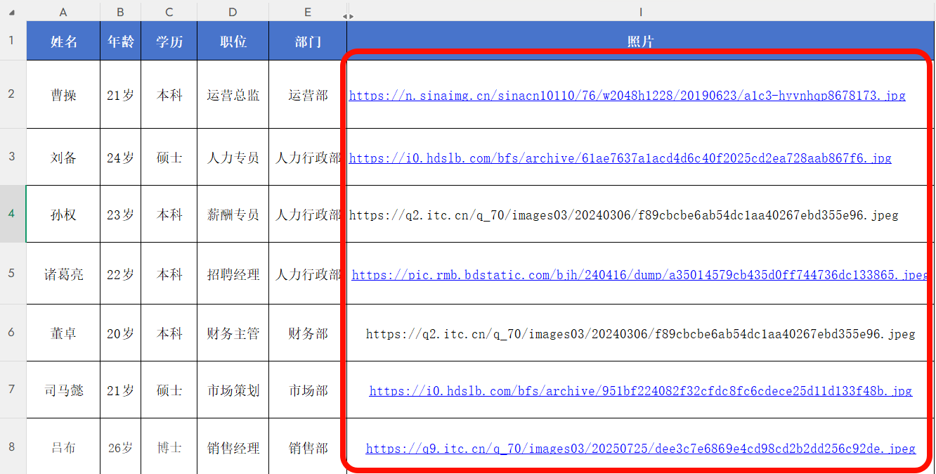 通过Excel批量下载网络上的图片处理前