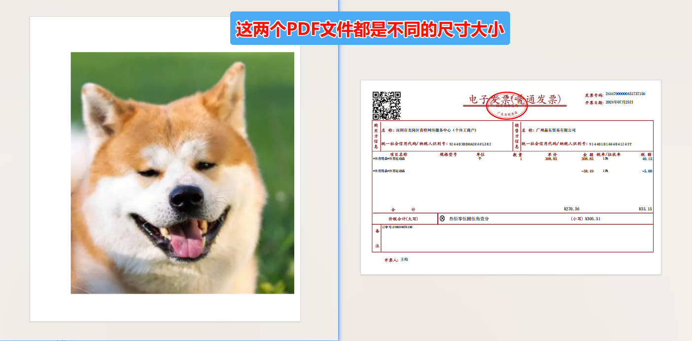 多个不同页面尺寸的PDF统一为A4尺寸处理前效果