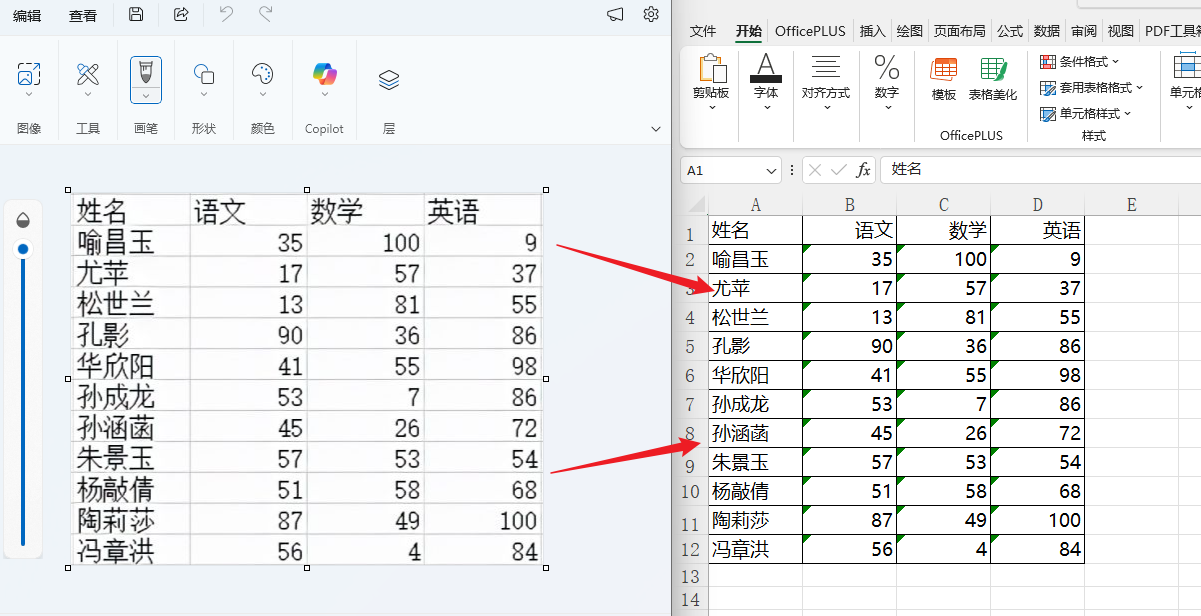 纸质表格转为Excel电子表格效果预览