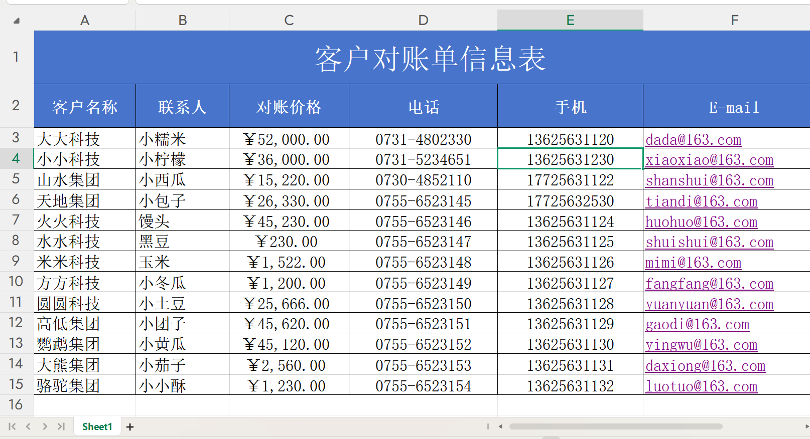 Excel文档客户信息为单独的文件处理前效果