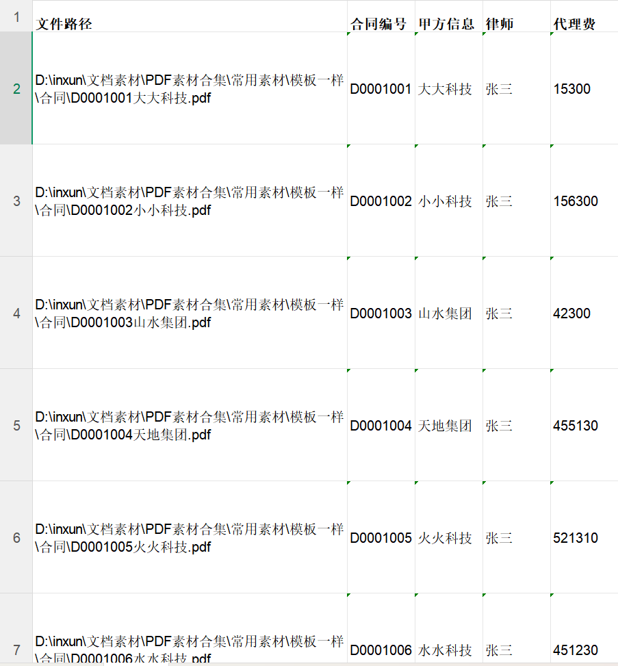 批量提取多个PDF合同中的指定内容提取后