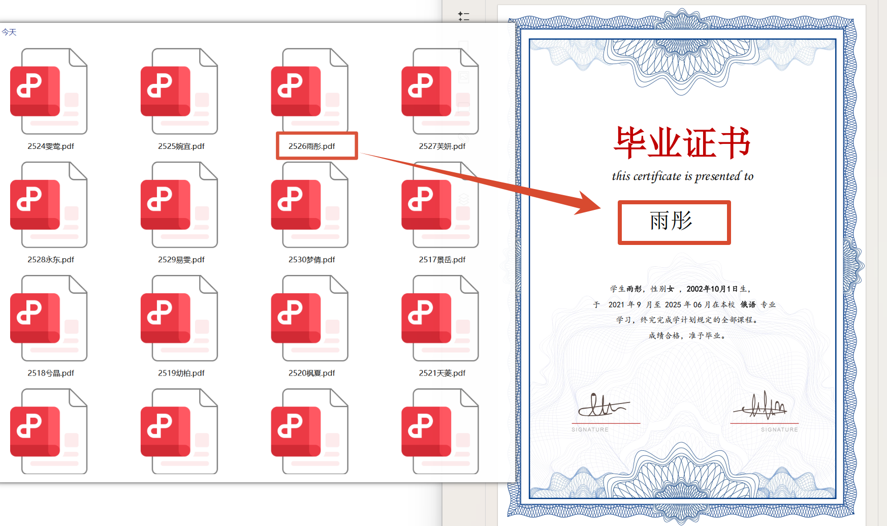 Excel数据批量生成多个PDF处理后效果