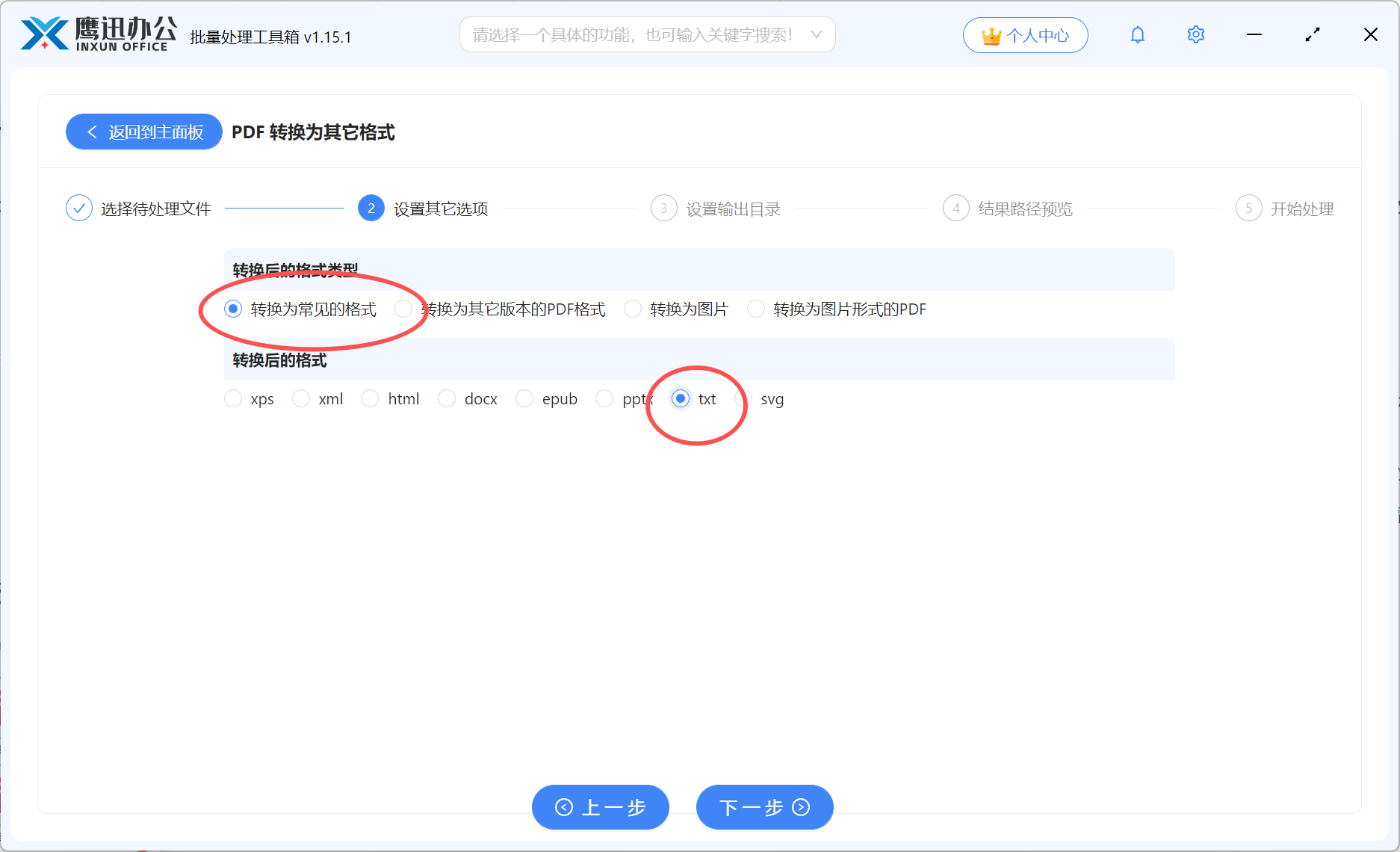 多个PDF统一转txt选项设置