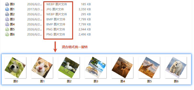 混合格式图片批量旋转翻转处理效果预览